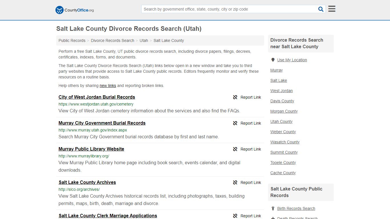 Salt Lake County Divorce Records Search (Utah) - County Office
