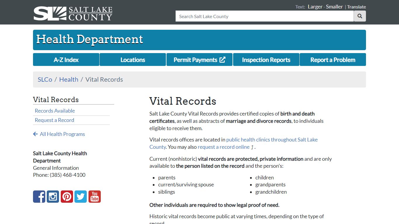 Vital Records - Health Department | SLCo - Salt Lake County, Utah
